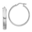 14k White Gold Hoop Earrings with Brushed and High Polish Finish, Lightweight Latch Back Style