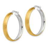 14k Yellow Gold Hoop Earrings, Two-Tone Polished and Brushed Finish, Modern Design for Women