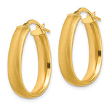 14k Yellow Gold Hoop Earrings, Angular Oval Brushed Finish, Lightweight Modern Minimalist Design