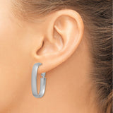 14k White Gold Oval Hoop Earrings with Brushed Matte Finish, Lightweight Modern Design