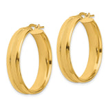 14k Yellow Gold Hoop Earrings with Brushed and Polished Stripe Finish, Medium Hinged Hoops