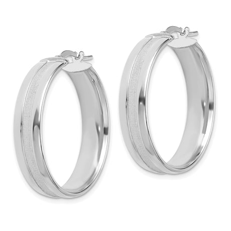14k White Gold Hoop Earrings with Satin and Polished Finish, Round Minimalist Design