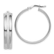 14k White Gold Hoop Earrings with Satin and Polished Finish, Round Minimalist Design