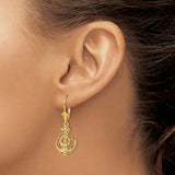 14k Yellow Gold Dangle Earrings with Anchor and Ship Wheel Nautical Design for Women