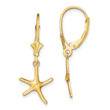 14k Yellow Gold Starfish Dangle Earrings with Leverback Closure, Nautical Beach Style for Women