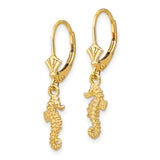 14k Yellow Gold Dangle Earrings, Seahorse Leverback Design, Nautical Coastal Theme for Women