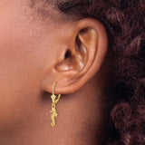 14k Yellow Gold Seahorse Dangle Earrings, Nautical Ocean Theme, Leverback Backs for Women