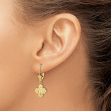 14k Yellow Gold Leverback Earrings with Four-Way Cross, Virgin Mary and Angels