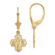 14k Yellow Gold Leverback Earrings with Four-Way Cross, Virgin Mary and Angels