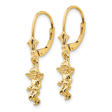 14k Yellow Gold Angel Dangle Earrings with Leverbacks, Cherub Charms, Religious Faith Jewelry