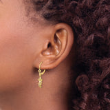 14k Yellow Gold Angel Dangle Earrings with Leverbacks, Cherub Charms, Religious Faith Jewelry