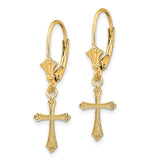 14k Yellow Gold Dangle Earrings with Ornate Cross Charms, Filigree Design, Leverback Hooks
