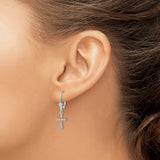 Sterling Silver Dangle Earrings with Ornate Christian Cross Charm and Leverback Design