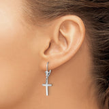 14k White Gold Cross Earrings with Leverback Closures, Minimal Religious Design