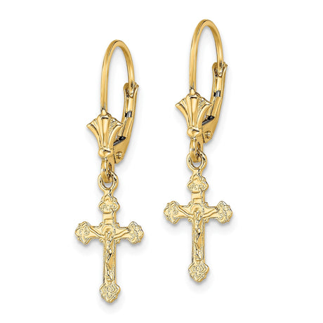 14k Yellow Gold Crucifix Pendant with Jesus Figure, Ornate Baroque Christian Cross Design