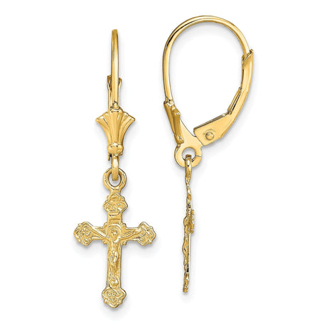 14k Yellow Gold Crucifix Cross Pendant with Ornate Baroque Design for Men and Women