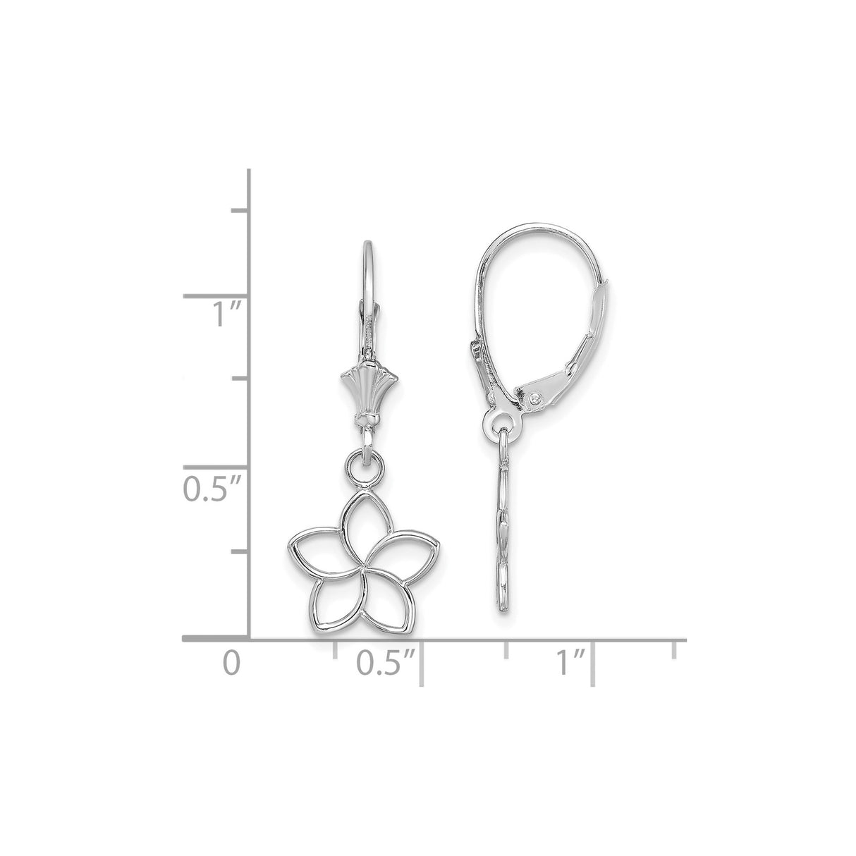 Sterling Silver Dangle Earrings with Five Petal Openwork Flower Design, Leverback Drop Style