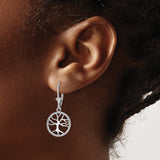 14k White Gold Leverback Dangle Earrings, Tree of Life Design, Celtic Spiritual Jewelry for Women