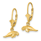 14k Yellow Gold Manatee Dangle Earrings with Leverbacks, Ocean Life Jewelry for Women