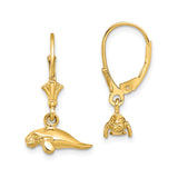 14k Yellow Gold Manatee Dangle Earrings with Leverbacks, Ocean Life Jewelry for Women