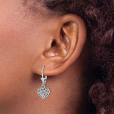14k White Gold Heart Dangle Earrings with Leverback Closure and Filigree Scrollwork Design