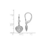 14k White Gold Heart Dangle Earrings with Leverback Closure and Filigree Scrollwork Design