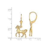 14k Yellow Gold Dangle Earrings with Prancing Horse Charms, Equestrian Western Style for Women