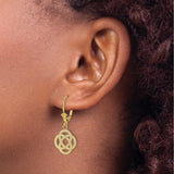 14k Yellow Gold Dangle Earrings, Celtic Knot Design, Leverback Drop, Rope Texture Detail