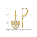 14k Yellow Gold Dangle Earrings with Open Heart and Celtic Knot Design