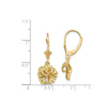 14k Yellow Gold Leverback Earrings with Hibiscus Flower Charms, Tropical Floral Design