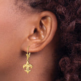 14k Yellow Gold Fleur-de-Lis Leverback Earrings, French Heritage Dangle Jewelry for Women