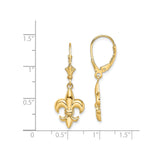 14k Yellow Gold Fleur-de-Lis Leverback Earrings, French Heritage Dangle Jewelry for Women