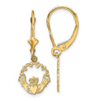 14k Yellow Gold Claddagh Dangle Earrings with Leverbacks, Celtic Crowned Heart and Hands Design