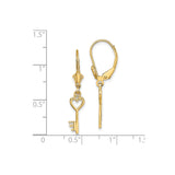 14k Yellow Gold Heart Key Dangle Earrings with Leverback Closure for Women