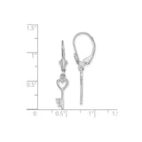 14k White Gold Dangle Earrings with Heart Key Charm, Leverback Drop Design for Women