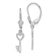 14k White Gold Dangle Earrings with Heart Key Charm, Leverback Drop Design for Women