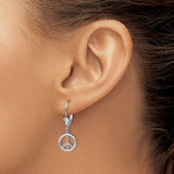 14k White Gold Dangle Earrings, Peace Sign Open Circle Design, Retro Boho Style for Women