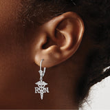 14k White Gold RN Caduceus Dangle Earrings with Leverback for Nurses