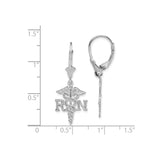 14k White Gold RN Caduceus Dangle Earrings with Leverback for Nurses