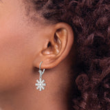 14k White Gold Snowflake Dangle Earrings with Leverback Closures, Winter Holiday Jewelry for Women