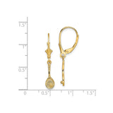 14k Yellow Gold Dangle Earrings, Tennis Racket with Ball Charms, Leverback Drop Style