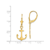 14k Yellow Gold Anchor Dangle Leverback Earrings, Nautical Christian Faith Jewelry for Women