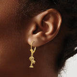 14k Yellow Gold Dangle Earrings with Palm Tree Charms, Leverback Drop Beach Style
