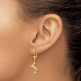 14k Yellow Gold Pelican Dangle Earrings, Nautical Coastal Bird Design for Women