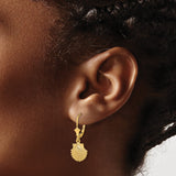 14k Yellow Gold Leverback Earrings with Scallop Shell Charms, Nautical Coastal Style Jewelry