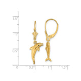 14k Yellow Gold Dolphin Dangle Earrings with Leverback Closures, Nautical Marine Life Theme
