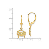 14k Yellow Gold Crab Dangle Earrings with Leverback Hooks, Nautical Cancer Zodiac Jewelry for Women