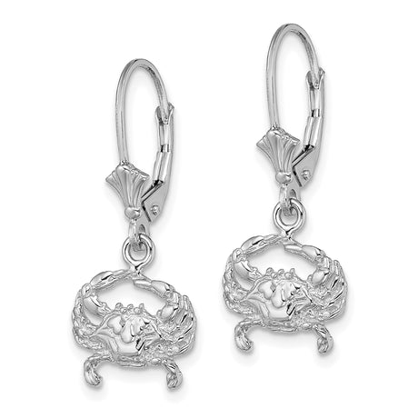 14k White Gold Crab Dangle Earrings, Cancer Zodiac Coastal Ocean Theme for Women