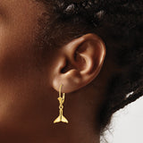 14k Yellow Gold Dangle Earrings with Whale Tail Charm and Seashell Accent