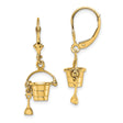 14k Yellow Gold Dangle Earrings with Bucket and Shovel Charms, Coastal Summer Style